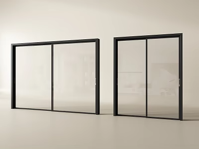 Modern Black Frame Sliding Doors With Transparent Glass For Interior Design 3d model