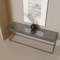 Modern Entryway Console Table With Glass Top Metal Frame Decorative Vase And Green Plant