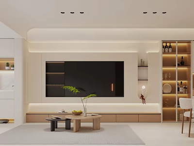 Modern Living and Dining Room Interior Design With TV Wall Storage Cabinets And Coffee Table 3d model