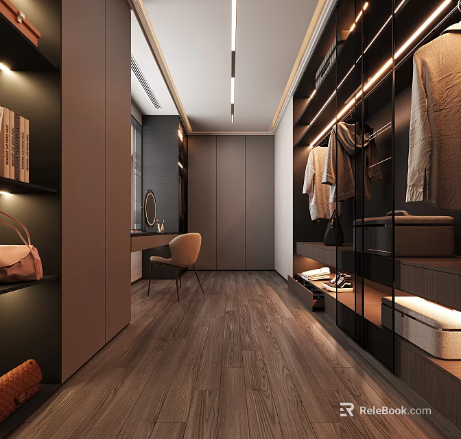 Modern Walk in Closet Interior Design With Storage And Furniture 3d model 
