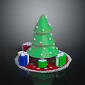 Green Decorated Christmas Tree With Colorful Gift Boxes On Red Base