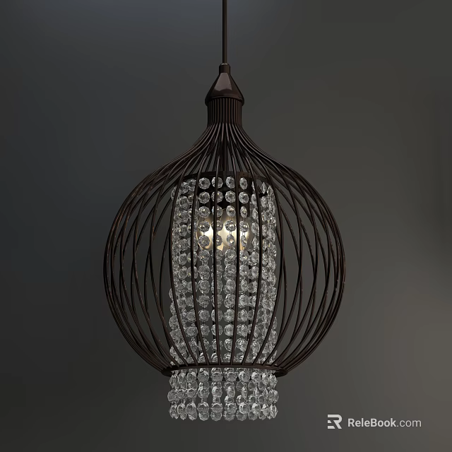 Elegant Spherical Chandelier With Dark Metal Frame And Hanging Crystal Decorations Illuminated 3d model 