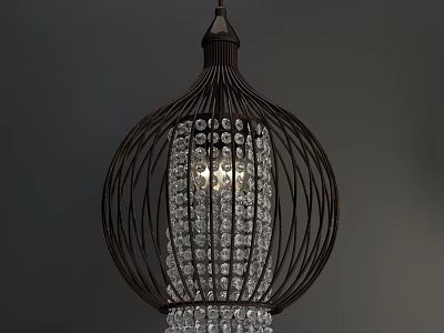 Elegant Spherical Chandelier With Dark Metal Frame And Hanging Crystal Decorations Illuminated 3d model