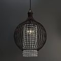 Elegant Spherical Chandelier With Dark Metal Frame And Hanging Crystal Decorations Illuminated