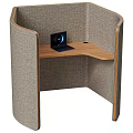 Modern Office Desk With Fabric Partition Wooden Top And Laptop