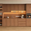 Modern Wooden Built-in Wine Cabinet In Kitchen With Cabinets Countertop And Lighting