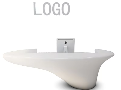 Stylish Modern White Curved Reception Desk with Unique Design Tablet and Logo 3d model
