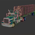 Blue Logging Truck Loaded With Large Pine Logs On Flatbed Trailer 3d model