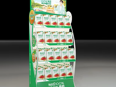LundFood Strawberry Packaged Products Display Stand With Multiple Shelves And Green Design 3d model