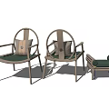 Modern Armchair Set With Wooden Frame Green Cushion Pillows And Ottoman