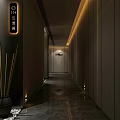 Modern Elevator Hallway Interior With Ambient Lighting Decorative Vase And Pebbles 3d model