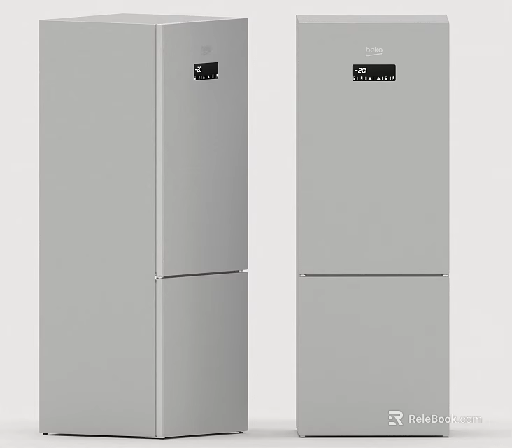 Two Modern Gray Double Door Refrigerators With Digital Temperature 3d model 