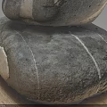 Natural Wooden Board With Stacked Smooth Stone Rocks And Natural Textured Surface
