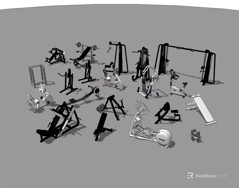 Diverse Sports Equipment Collection Including Fitness Machines Weights And Workout Tools For Home Gym 3d model 