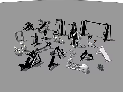 Diverse Sports Equipment Collection Including Fitness Machines Weights And Workout Tools For Home Gym 3d model