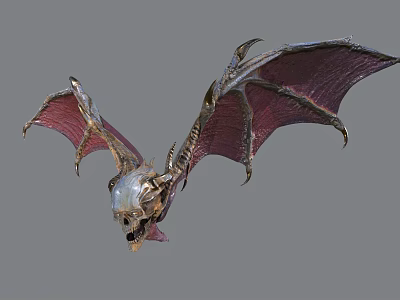 Mythical Bat With Metallic Purple Wings And Skull Head In Flight 3d model