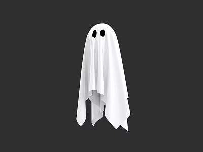 White Ghost Shaped Cloth Doll With Black Eyes On Black Background 3d model