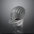 Medieval Weapon Helmet with Silver Metallic Finish and Striped Face Design