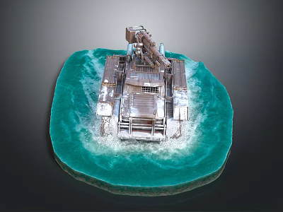 Detailed Metallic Tank Model Display On Blue Circular Base With Tracks And Turret 3d model