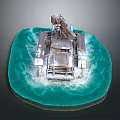 Detailed Metallic Tank Model Display On Blue Circular Base With Tracks And Turret