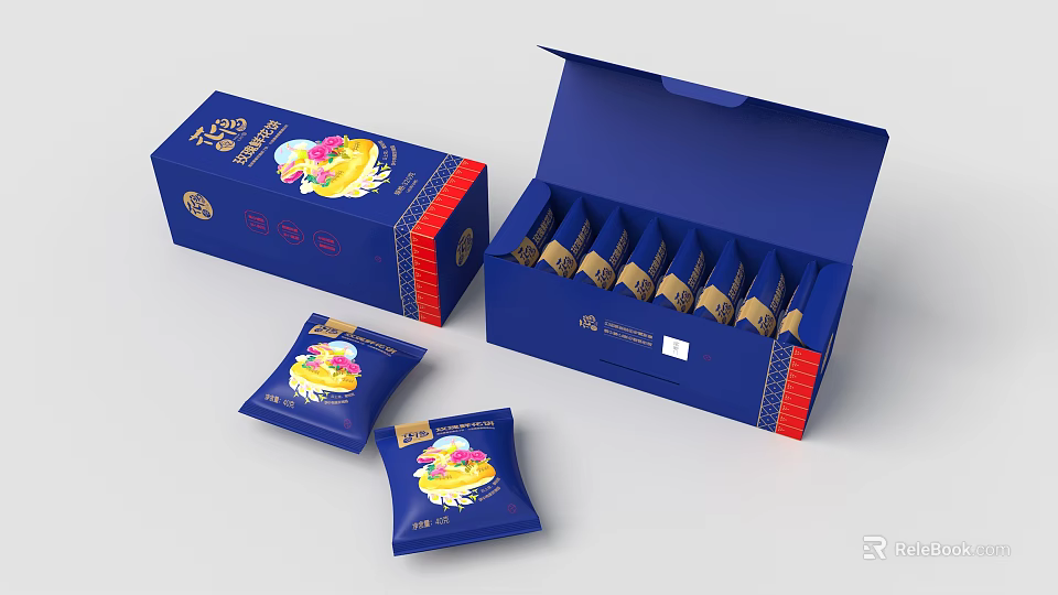 Elegant Decorative Ornament Set With Blue Box Packaging And Small Ornaments 3d model 