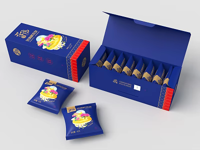 Elegant Decorative Ornament Set With Blue Box Packaging And Small Ornaments 3d model