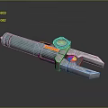 Sci Fi Weapon With Teal Metallic Body Yellow Stripe Circular Dial And Silver Mechanical Tip