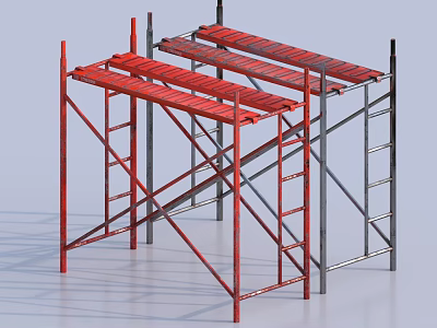 Red And Silver Industrial Metal Scaffolding Frames With Platforms For Construction 3d model