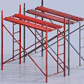 Red And Silver Industrial Metal Scaffolding Frames With Platforms For Construction 3d model