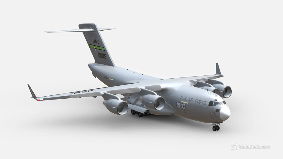 US Air Force C17 Globemaster III Military Transport Aircraft with Four Engines and Tail Fin 3d model 