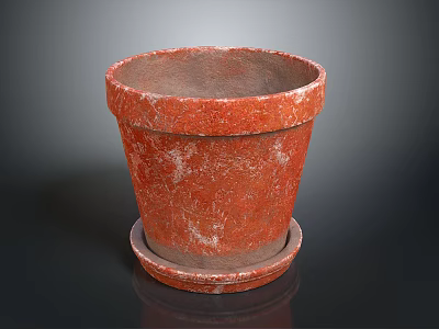 Red Textured Ceramic Flower Pot With Saucer For Indoor Outdoor Decor 3d model
