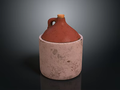 Clay Jar With Cork Stopper And Handle In Light Gray Weathered Container On Dark Background 3d model