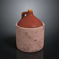 Clay Jar With Cork Stopper And Handle In Light Gray Weathered Container On Dark Background