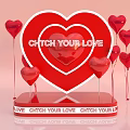 Red Heart Shaped Inflatable Decor with Catch Your Love Text and Red Balloons