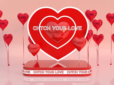 Valentine's Day Decorative Backboard Beautiful Chen Decorative Material Heart Balloon Confession Love Platform Couple Companion Confession Declaration 3d model