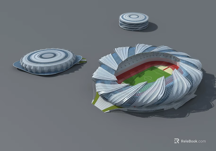 Modern Circular Stadium Architectural Design With White Stands And Green Field 3d model 