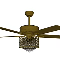 Golden Decorative Ceiling Fan With Elegant Blades And Mesh Cage Design For Home