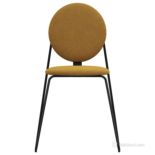 Modern Dining Chair With Round Yellow Fabric Seat And Black Metal Legs 3d model 