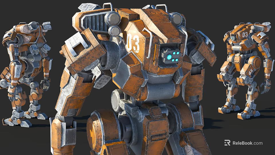 Orange Gray Mechanical Robot Number 03 With Detailed Armor Structure 3d model 