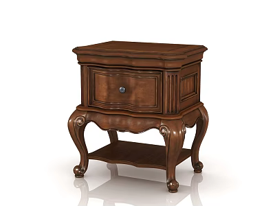 Classic Wooden Nightstand With Single Drawer Ornate Carved Legs And Lower Storage Shelf 3d model