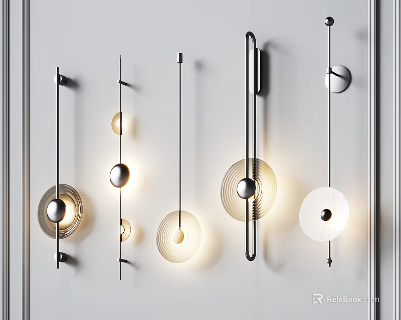 Modern Wall Lamps Design Featuring Varied Metal Frames And Round Warm Light Shades 3d model 
