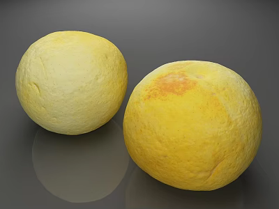 Two Fresh Yellow Round Citrus Fruits With Smooth Texture And Natural Color 3d model