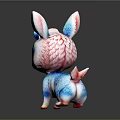 Cute Horned Game Movie Character With Blue White Gradient Fur Big Eyes And Pink Ears
