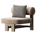 Stylish Accent Chair with Curved Armrests Beige Fabric Wooden Legs and Black Geometric Pillow