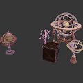 Vintage Decorative Astronomical Instruments With Globe Armillary Sphere And Wooden Box