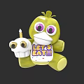 Green Plush Toy With Purple Large Eyes Holding Skull And Candle With LET'S EAT Text