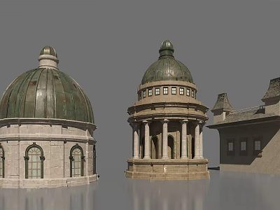 Classical European Architecture With Green Domes Columns And Arched Stone Structures 3d model