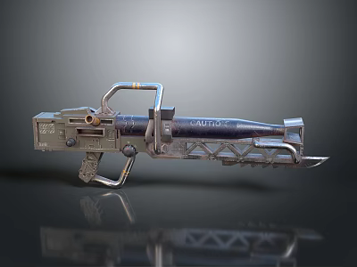 Futuristic Sci Fi Gun With Metallic Structure Complex Components And Caution Label 3d model