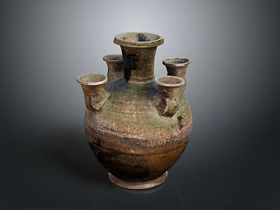 Multi Spout Clay Vase With Traditional Ceramic Texture And Rustic Finish 3d model