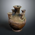 Multi Spout Clay Vase With Traditional Ceramic Texture And Rustic Finish 3d model